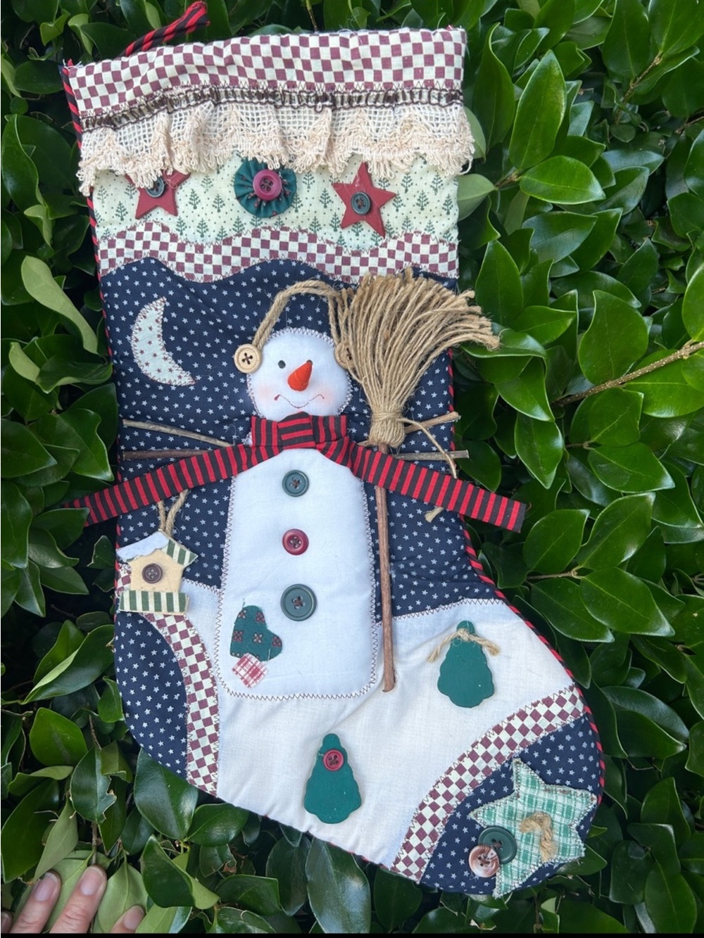 Quilted Snowman Stocking Gingham Pattern